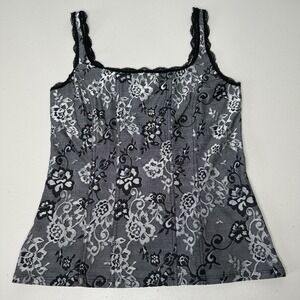 White House Black Market Brocade Tank Top Black Gray Floral Lace Corset Medium